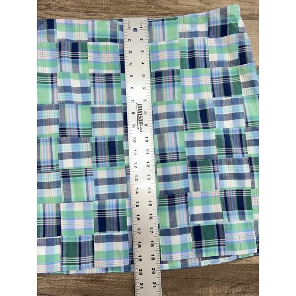 Talbots Madras Plaid Patchwork Mini Skirt Size 16P Petite Preppy Blue Golf NWT - Picture 8 of 8